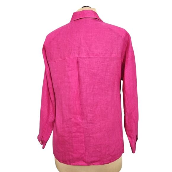 Baird Irish Handkerchief Linen Vibrant Fuchsia Barbie Pink Long Sleeve Top M - Picture 2 of 11